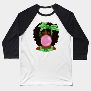 Green Bubble Gum | Pretty Black Girl Art Design Baseball T-Shirt